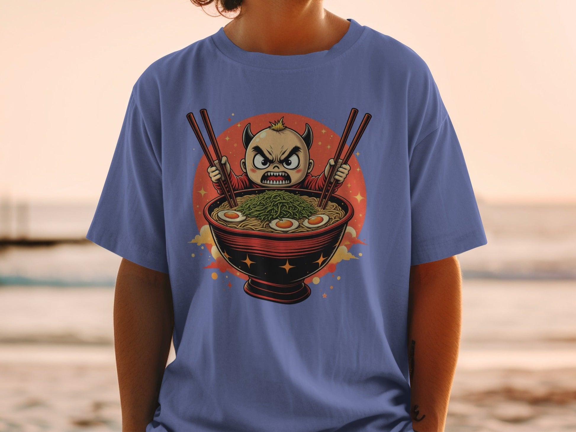 Devil Ramen T-Shirt, Angry Anime Demon, Japanese Noodles, Funny Foodie Tee, Unique Graphic T Shirt, Gift Idea, Cool Design T-Shirt - IconVexa