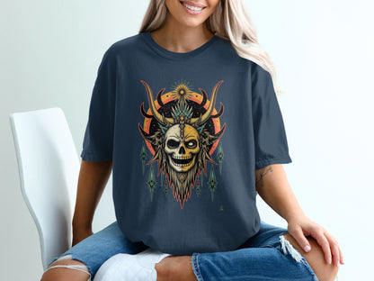 Unique Skull and Antlers Graphic Printed Shirt product