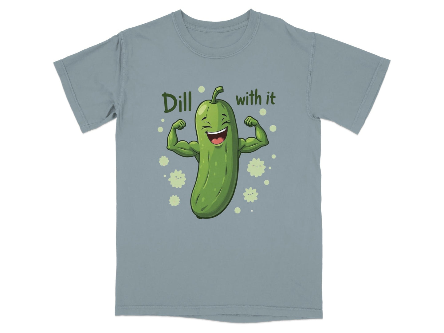 Dill With It Funny Pickle Pun Meme Strongman Cartoon T-Shirt - IconVexa