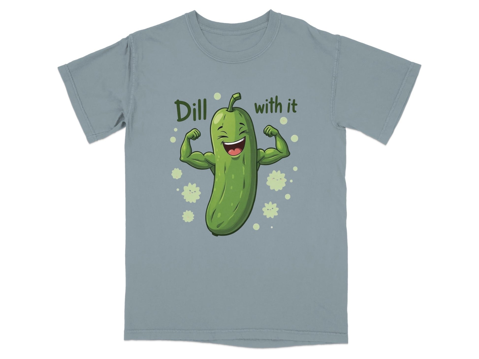 Dill With It Funny Pickle Pun Meme Strongman Cartoon T-Shirt - IconVexa