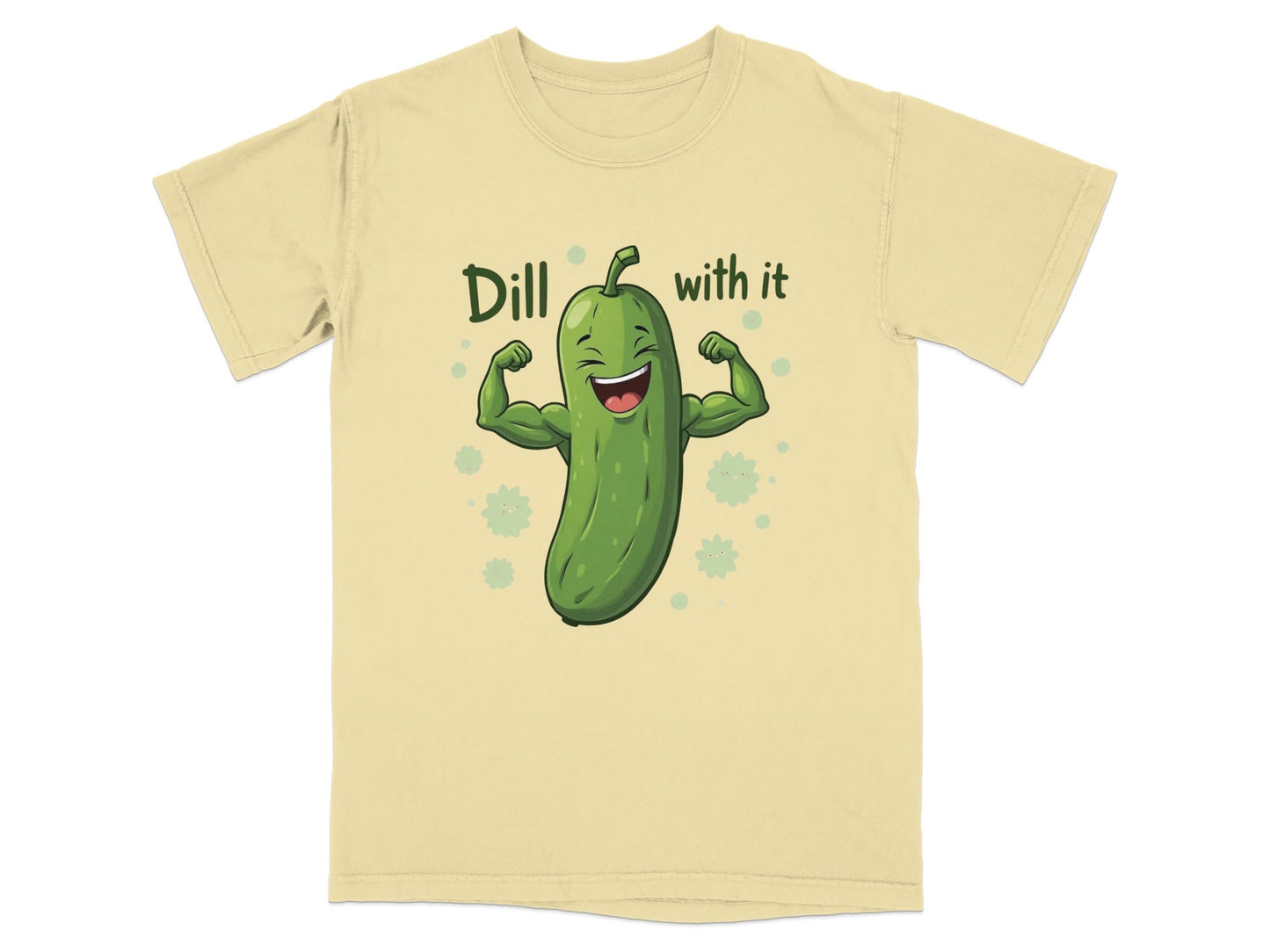 Dill With It Funny Pickle Pun Meme Strongman Cartoon T-Shirt - IconVexa