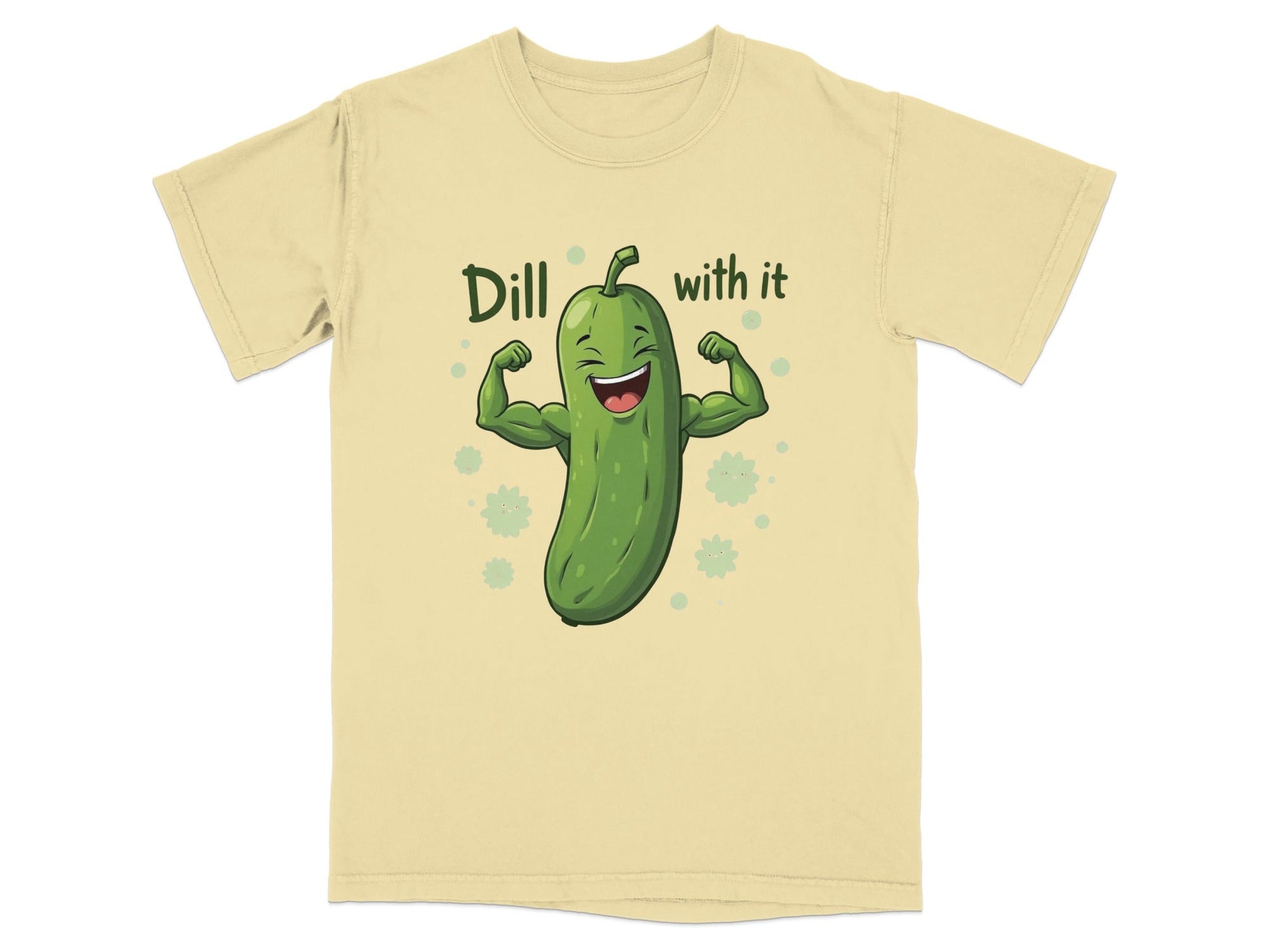 Dill With It Funny Pickle Pun Meme Strongman Cartoon T-Shirt - IconVexa