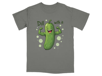 Dill With It Funny Pickle Pun Meme Strongman Cartoon T-Shirt - IconVexa