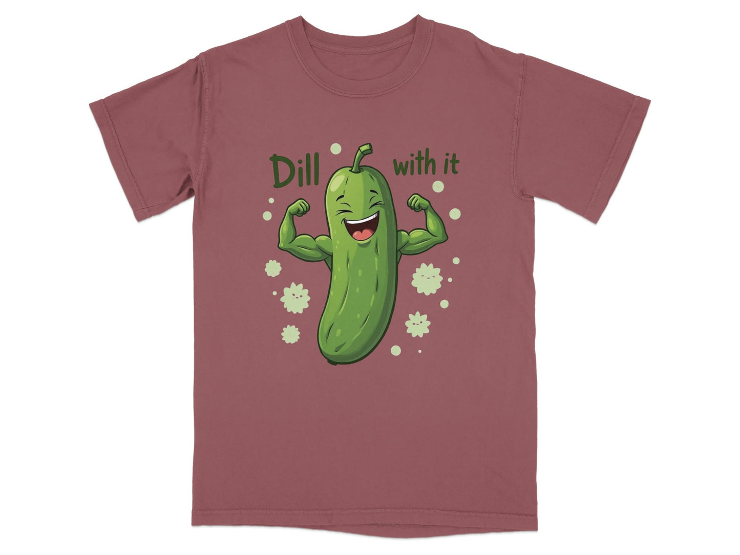 Dill With It Funny Pickle Pun Meme Strongman Cartoon T-Shirt - IconVexa