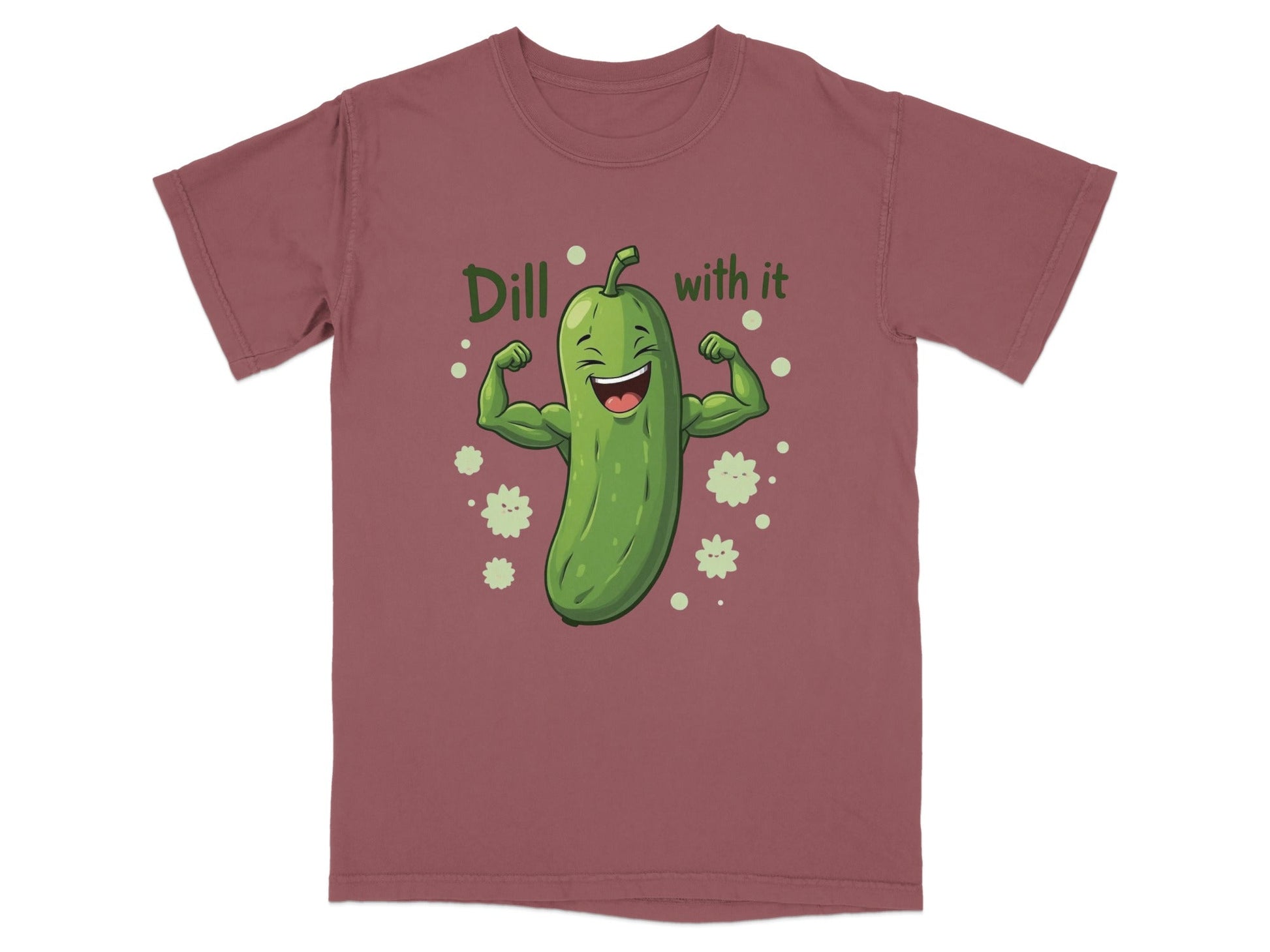 Dill With It Funny Pickle Pun Meme Strongman Cartoon T-Shirt - IconVexa