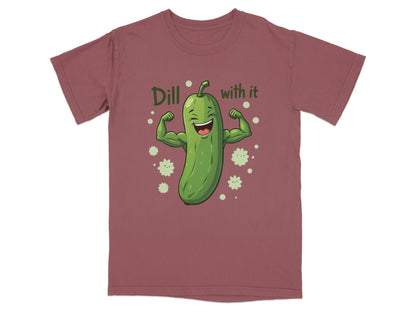 Dill With It Funny Pickle Pun Meme Strongman Cartoon T-Shirt - IconVexa