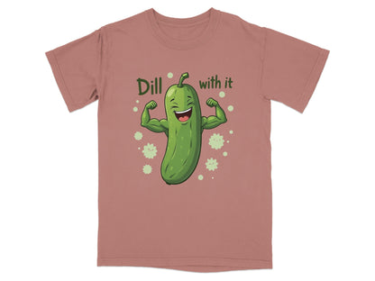 Dill With It Funny Pickle Pun Meme Strongman Cartoon T-Shirt - IconVexa