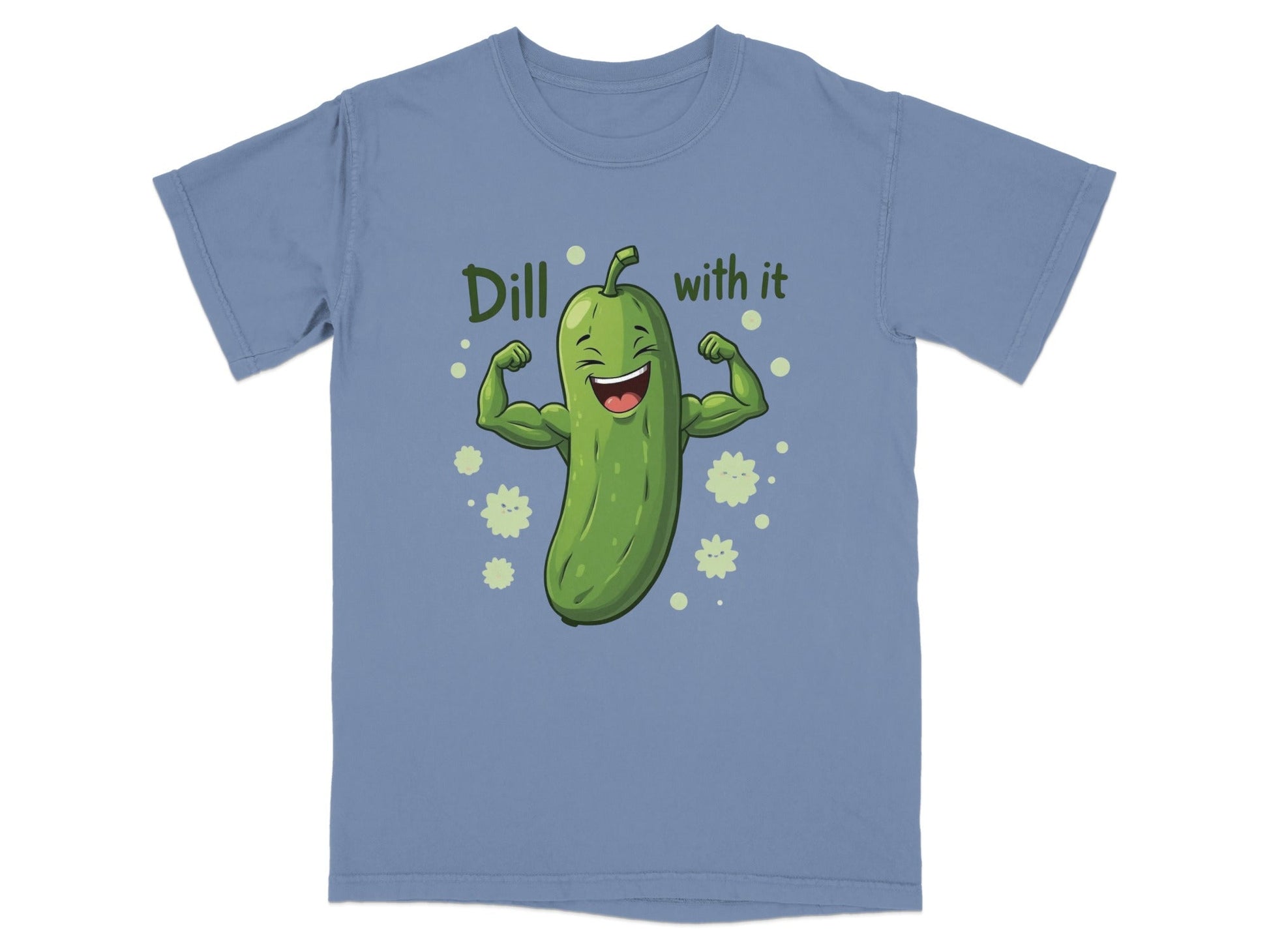 Dill With It Funny Pickle Pun Meme Strongman Cartoon T-Shirt - IconVexa