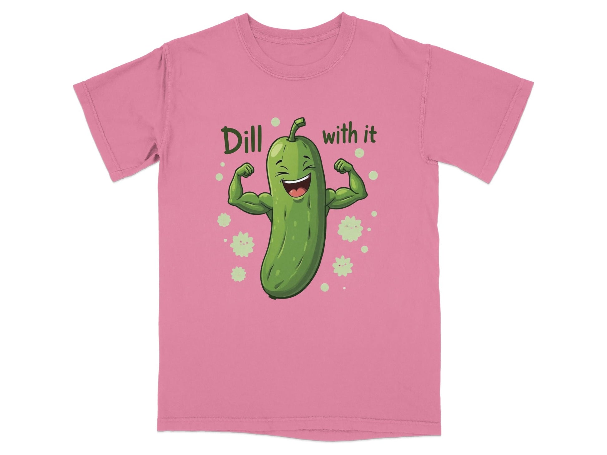 Dill With It Funny Pickle Pun Meme Strongman Cartoon T-Shirt - IconVexa