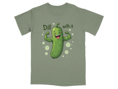 Dill With It Funny Pickle Pun Meme Strongman Cartoon T-Shirt - IconVexa