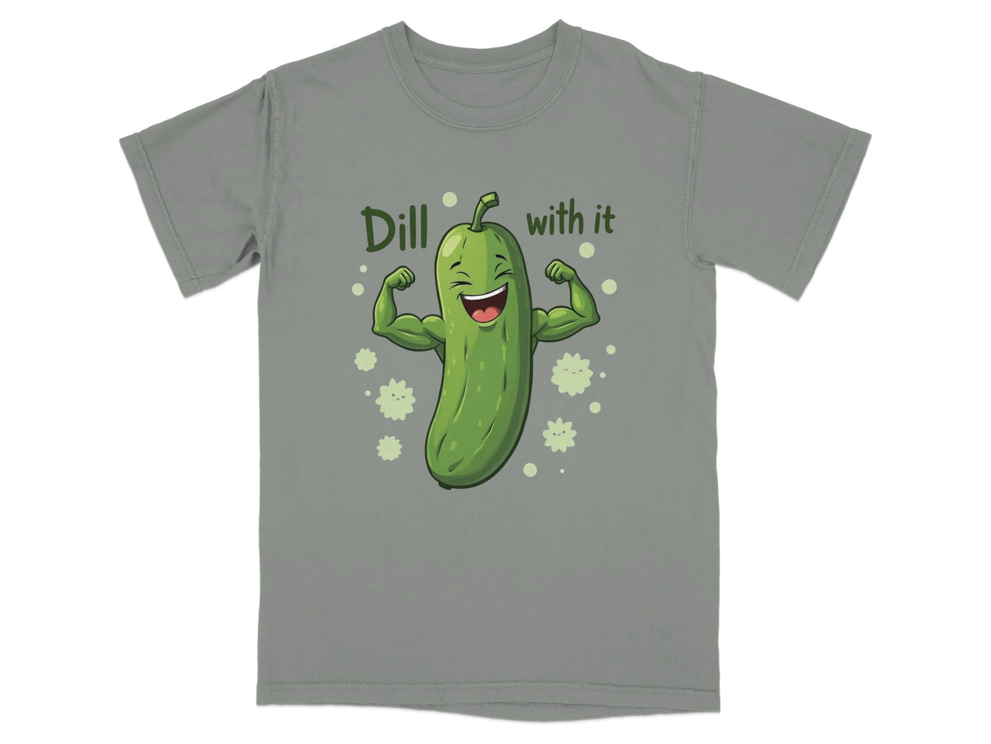 Dill With It Funny Pickle Pun Meme Strongman Cartoon T-Shirt - IconVexa