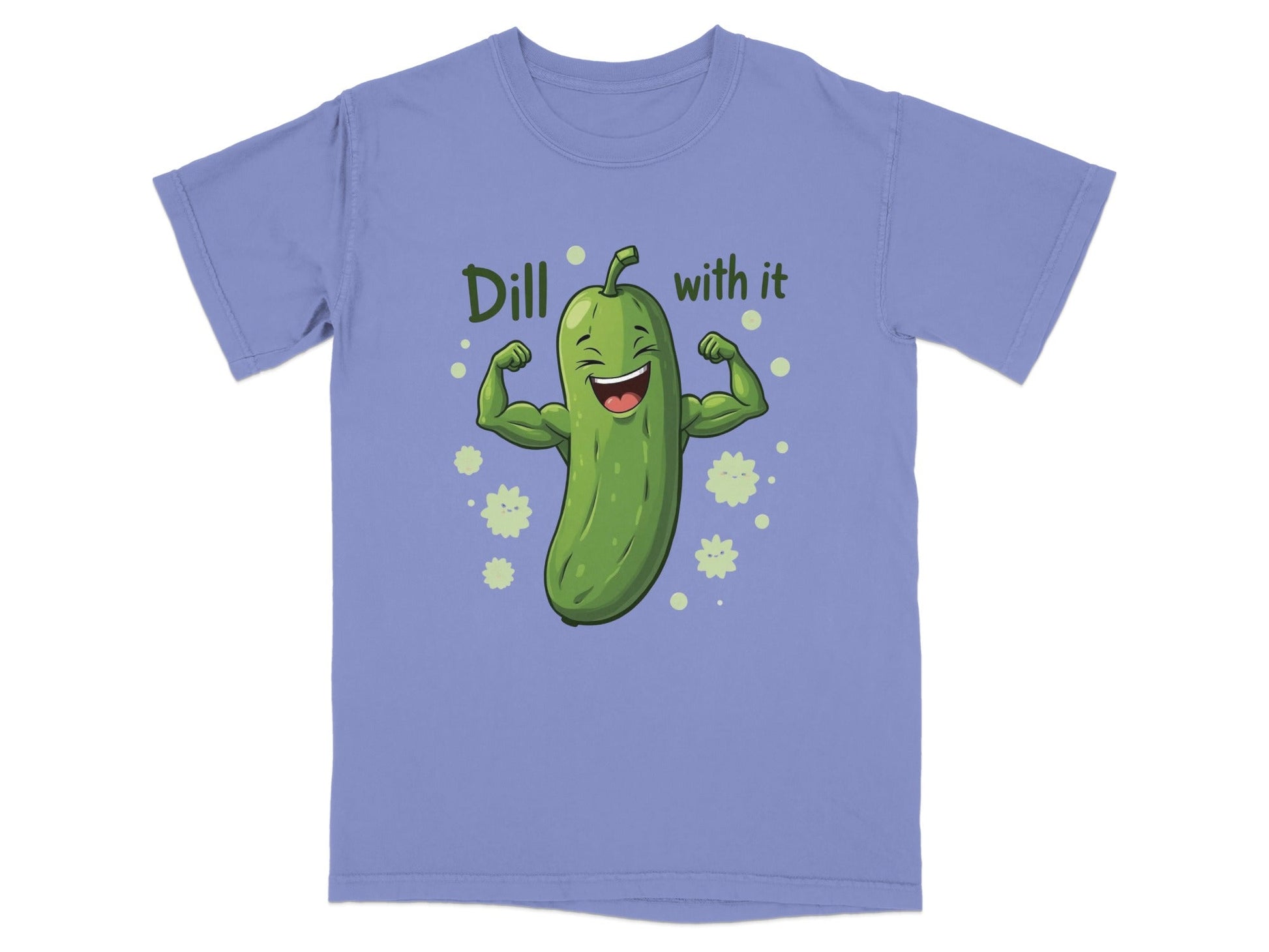 Dill With It Funny Pickle Pun Meme Strongman Cartoon T-Shirt - IconVexa