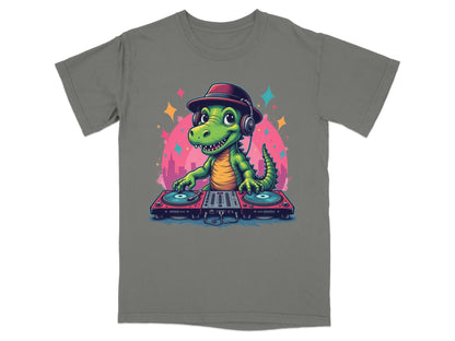 Dino DJ with Headphones Graphic Novelty Cool T-Shirt - IconVexa