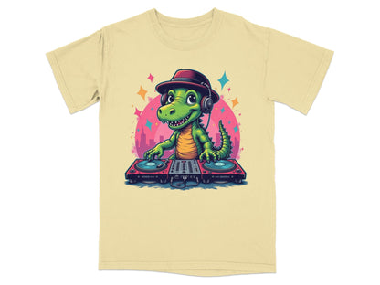 Dino DJ with Headphones Graphic Novelty Cool T-Shirt - IconVexa