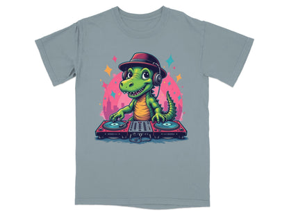 Dino DJ with Headphones Graphic Novelty Cool T-Shirt - IconVexa