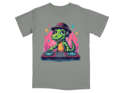 Dino DJ with Headphones Graphic Novelty Cool T-Shirt - IconVexa