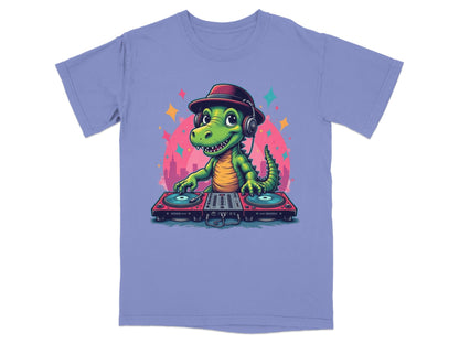 Dino DJ with Headphones Graphic Novelty Cool T-Shirt - IconVexa