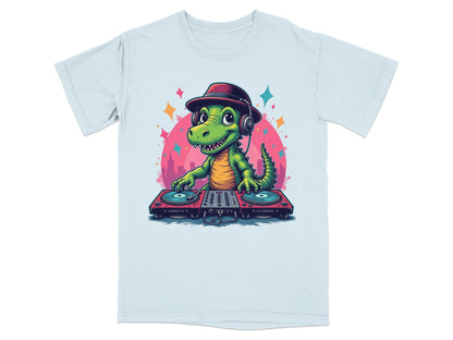 Dino DJ with Headphones Graphic Novelty Cool T-Shirt - IconVexa