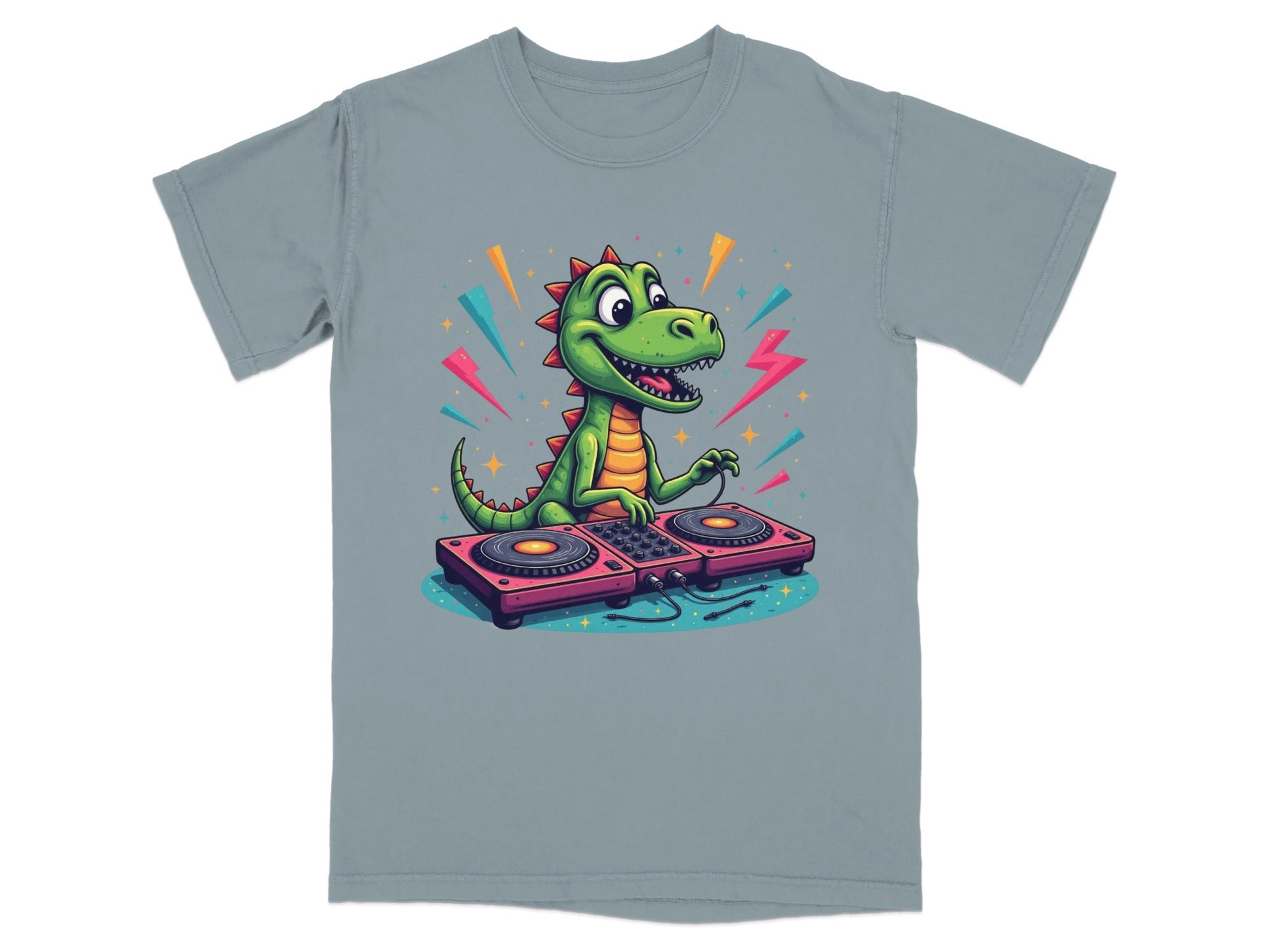 Dinosaur DJ Mixing Music Illustration Funny Graphic T-Shirt - IconVexa