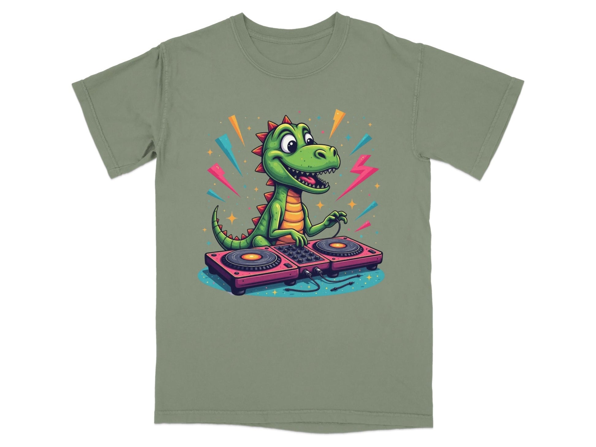 Dinosaur DJ Mixing Music Illustration Funny Graphic T-Shirt - IconVexa