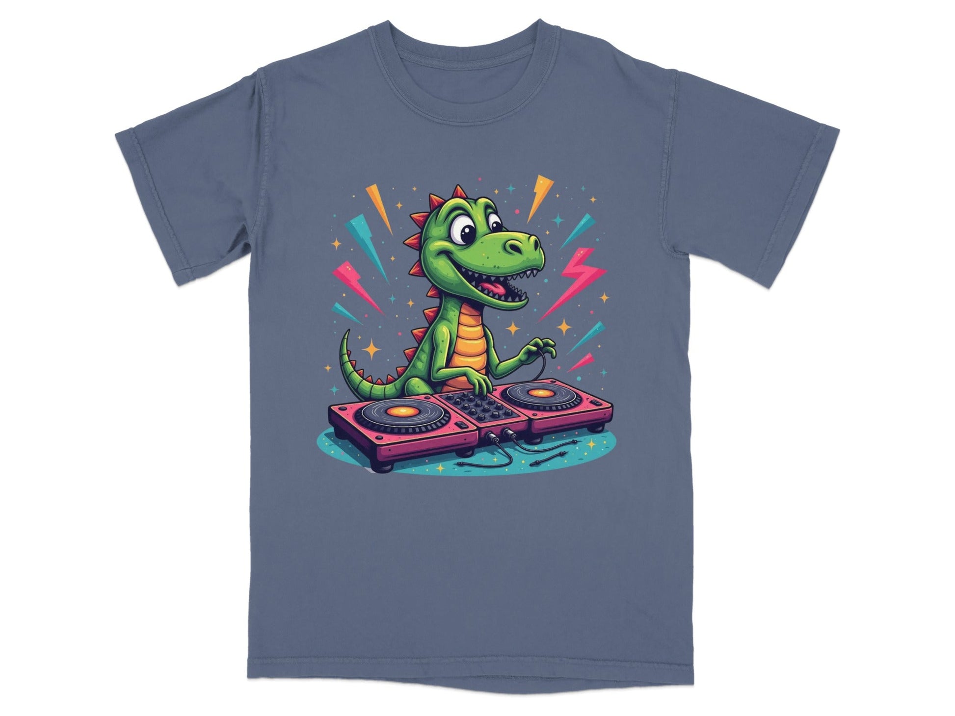 Dinosaur DJ Mixing Music Illustration Funny Graphic T-Shirt - IconVexa
