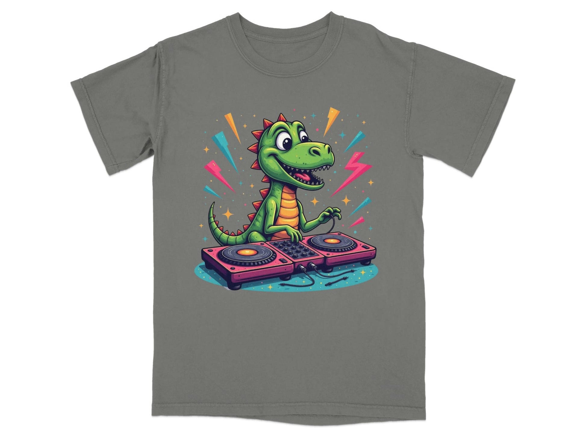 Dinosaur DJ Mixing Music Illustration Funny Graphic T-Shirt - IconVexa