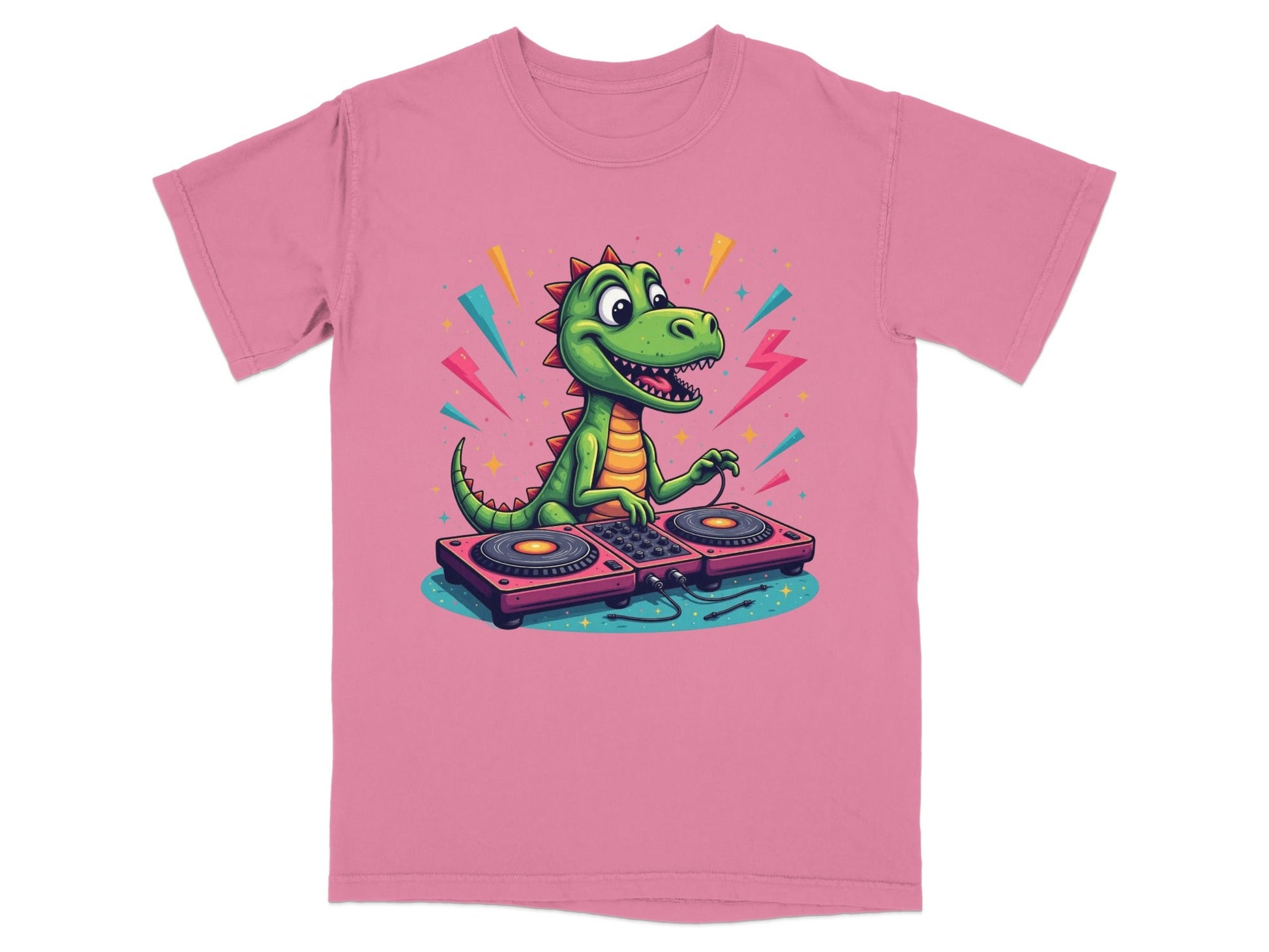 Dinosaur DJ Mixing Music Illustration Funny Graphic T-Shirt - IconVexa