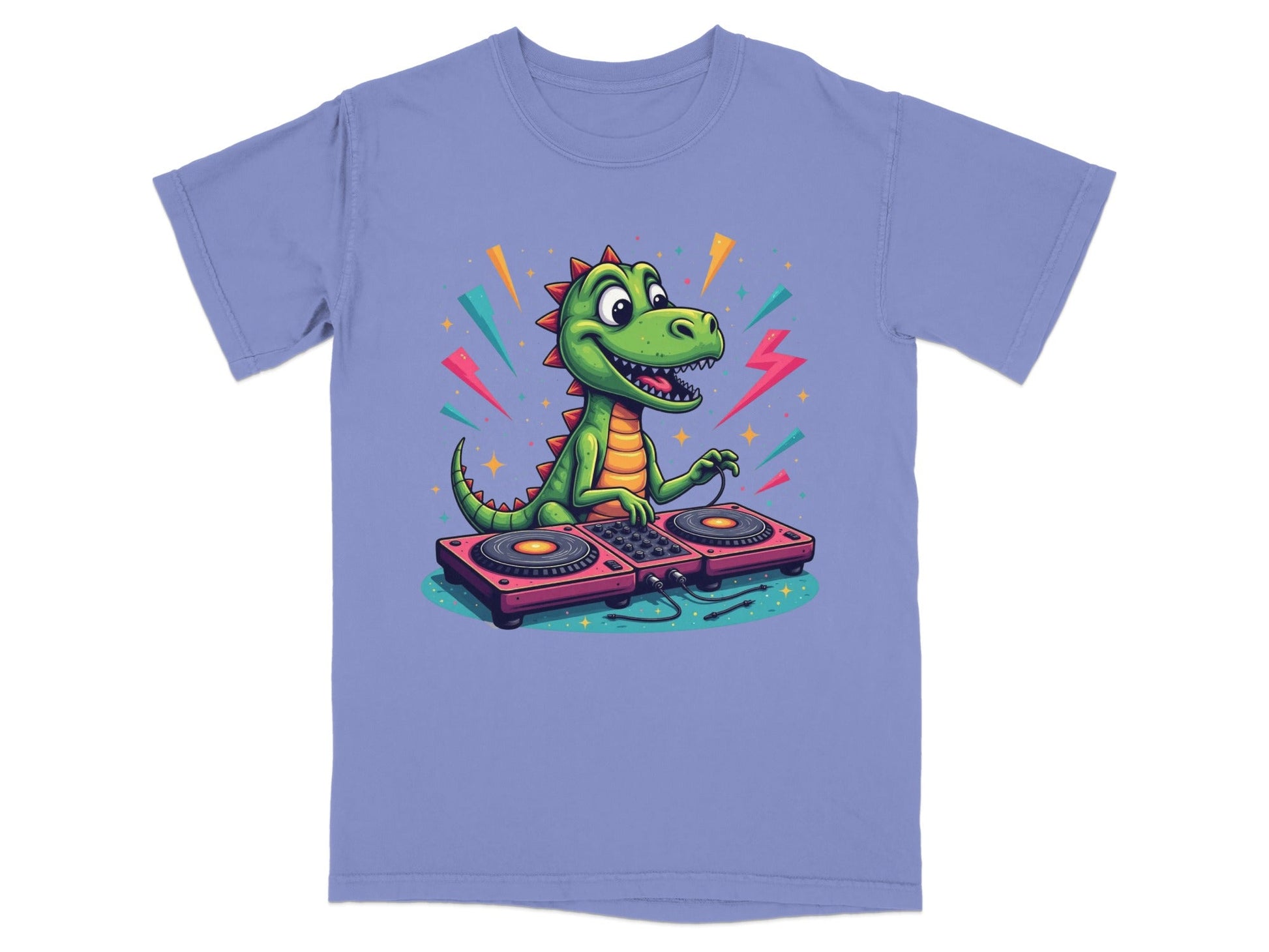 Dinosaur DJ Mixing Music Illustration Funny Graphic T-Shirt - IconVexa