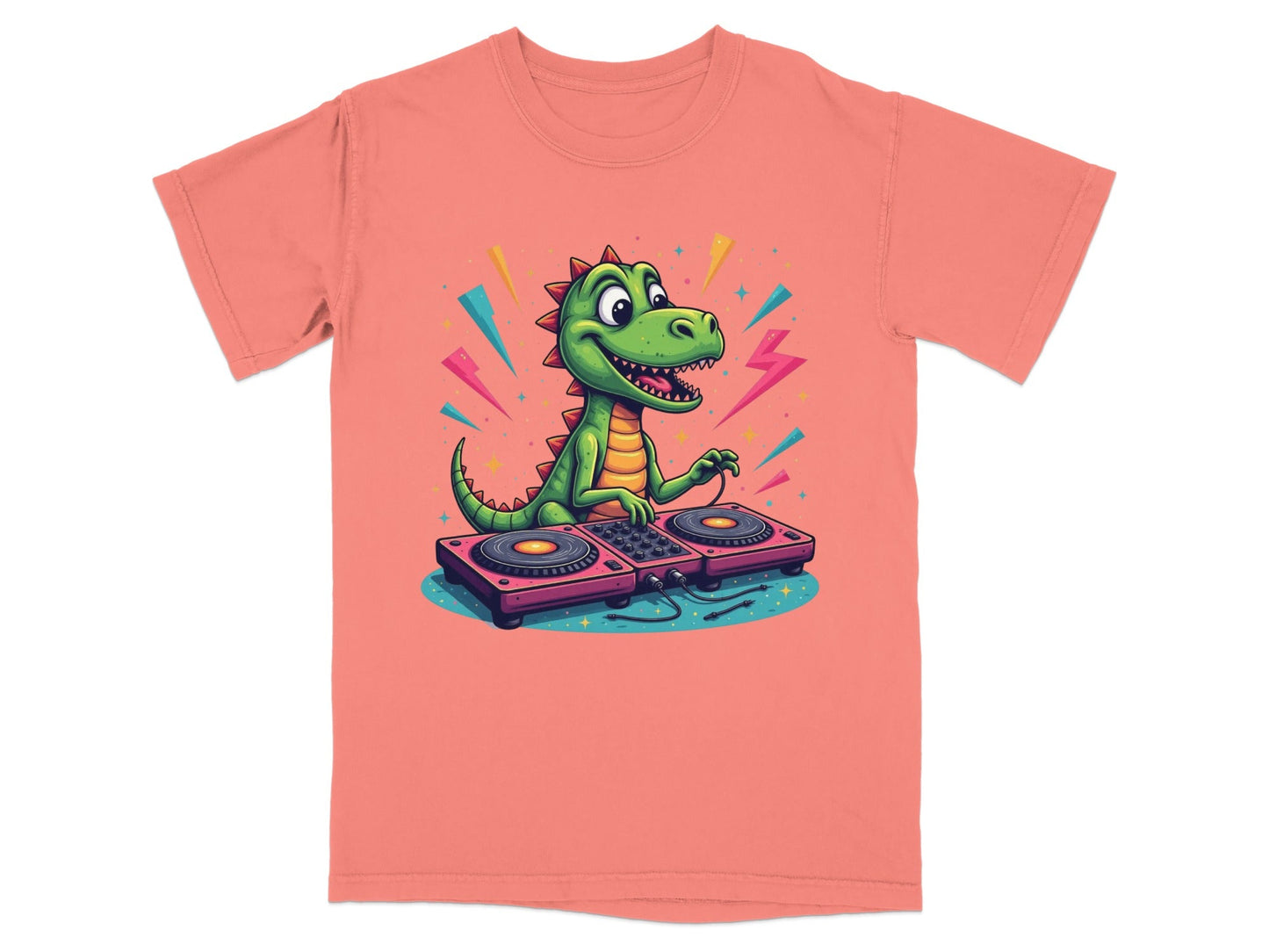 Dinosaur DJ Mixing Music Illustration Funny Graphic T-Shirt - IconVexa