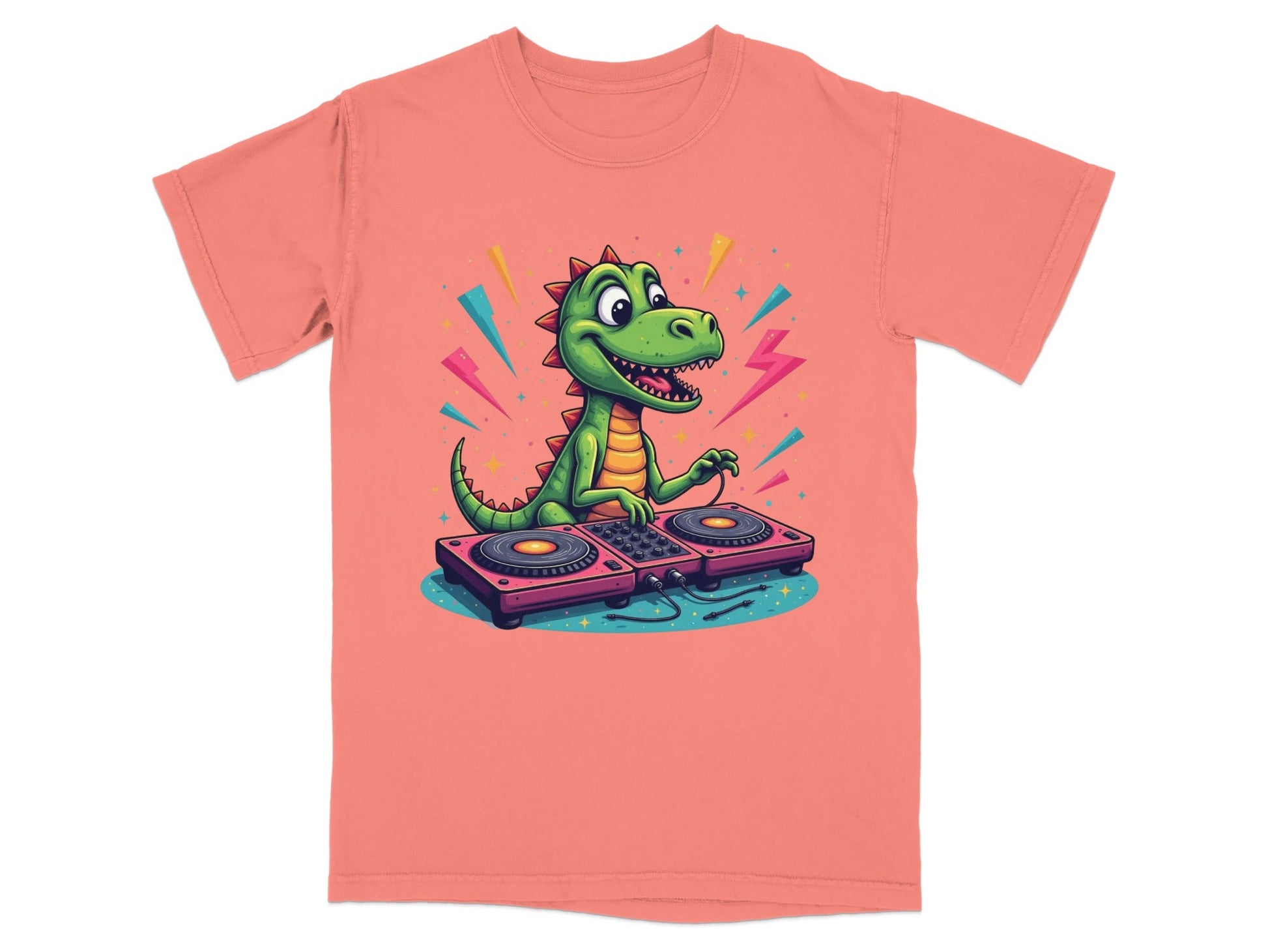 Dinosaur DJ Mixing Music Illustration Funny Graphic T-Shirt - IconVexa