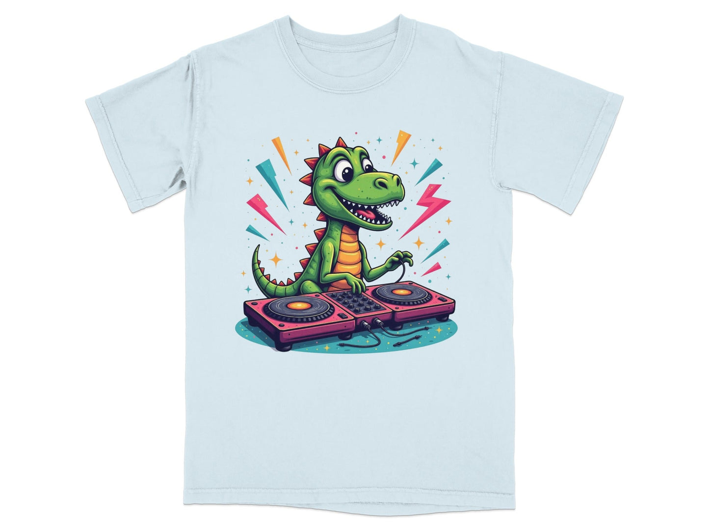 Dinosaur DJ Mixing Music Illustration Funny Graphic T-Shirt - IconVexa