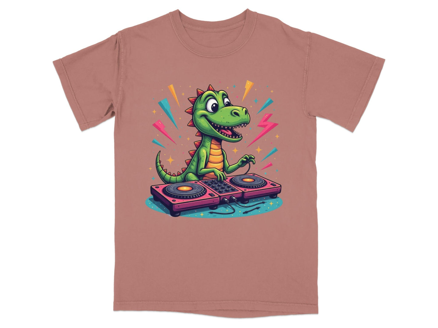 Dinosaur DJ Mixing Music Illustration Funny Graphic T-Shirt - IconVexa