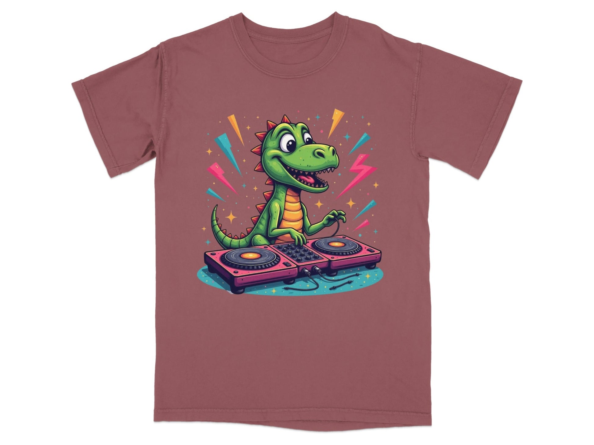 Dinosaur DJ Mixing Music Illustration Funny Graphic T-Shirt - IconVexa