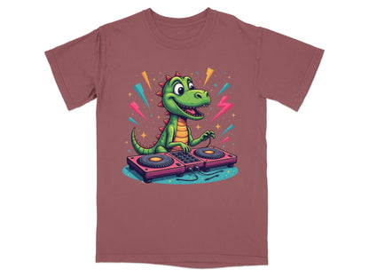 Dinosaur DJ Mixing Music Illustration Funny Graphic T-Shirt - IconVexa