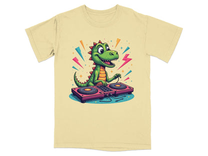 Dinosaur DJ Mixing Music Illustration Funny Graphic T-Shirt - IconVexa