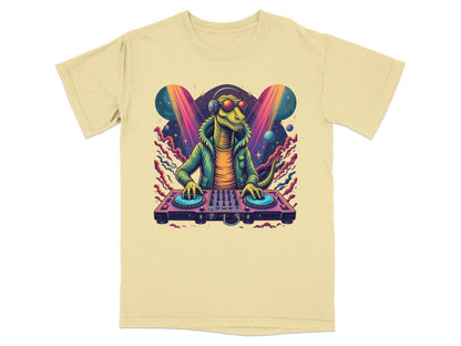 Dinosaur DJ with Headphones and Turntable Graphic T-Shirt - IconVexa