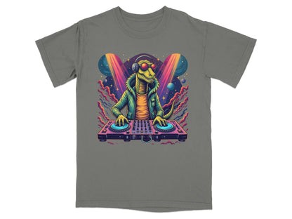 Dinosaur DJ with Headphones and Turntable Graphic T-Shirt - IconVexa