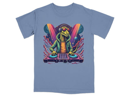 Dinosaur DJ with Headphones and Turntable Graphic T-Shirt - IconVexa
