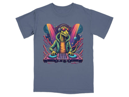Dinosaur DJ with Headphones and Turntable Graphic T-Shirt - IconVexa