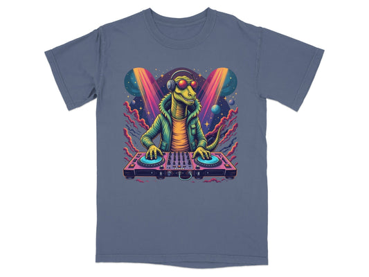 Dinosaur DJ with Headphones and Turntable Graphic T-Shirt - IconVexa