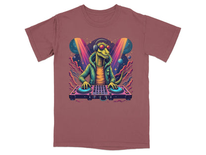 Dinosaur DJ with Headphones and Turntable Graphic T-Shirt - IconVexa