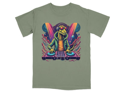 Dinosaur DJ with Headphones and Turntable Graphic T-Shirt - IconVexa