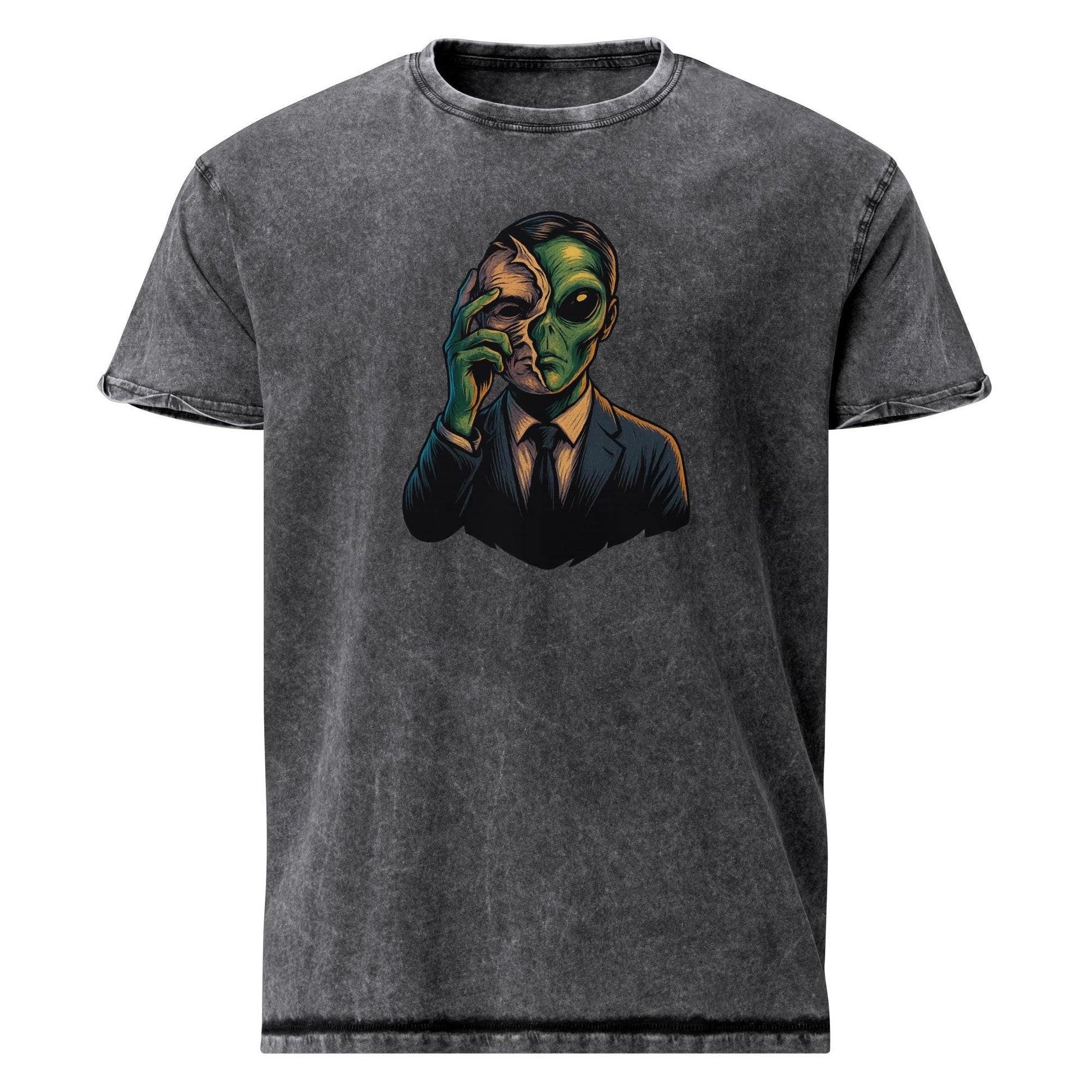 Double Life Revealed Alien Art | Hidden Identity Graphic Tee | Vintage Sci - Fi T-Shirt - IconVexa