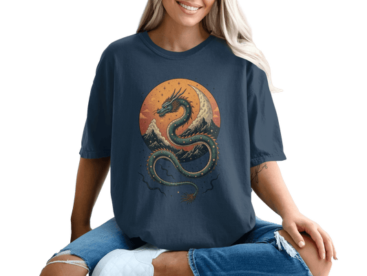 Dragon With Mountains Artwork Graphic Trendy Art T-Shirt - IconVexa