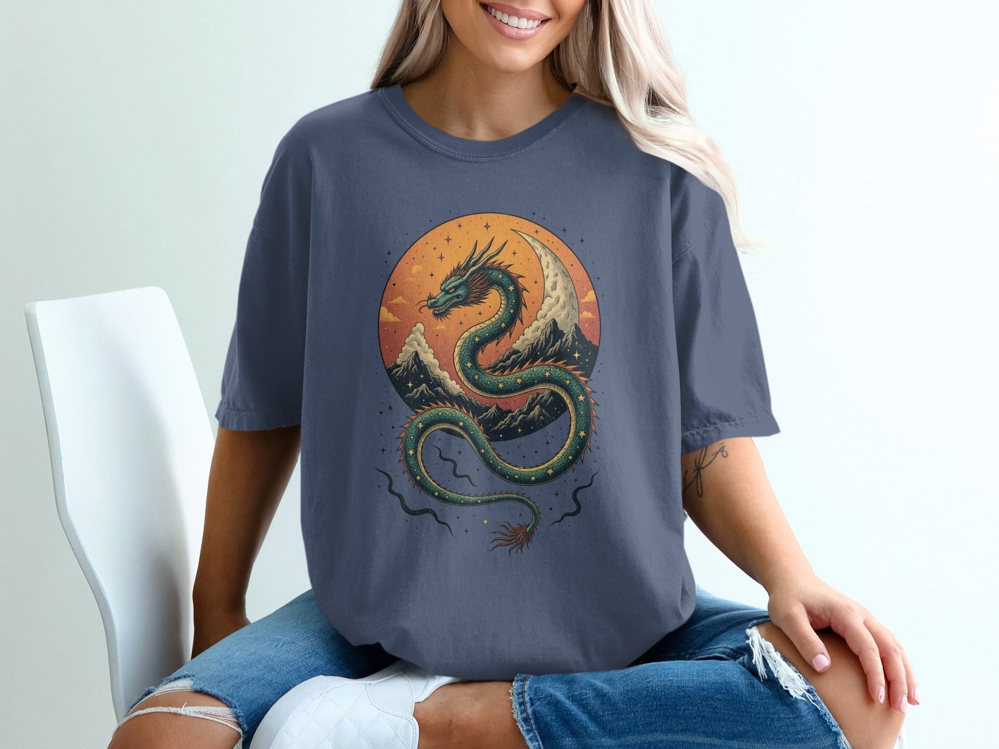 Dragon With Mountains Artwork Graphic Trendy Art T-Shirt - IconVexa