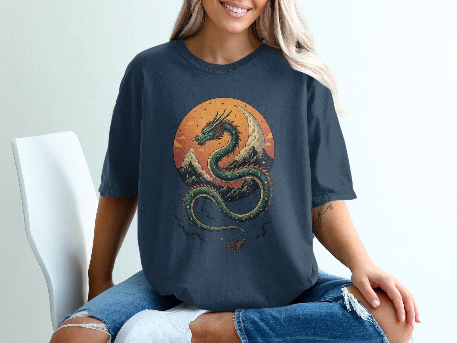 Dragon With Mountains Artwork Graphic Trendy Art T-Shirt - IconVexa