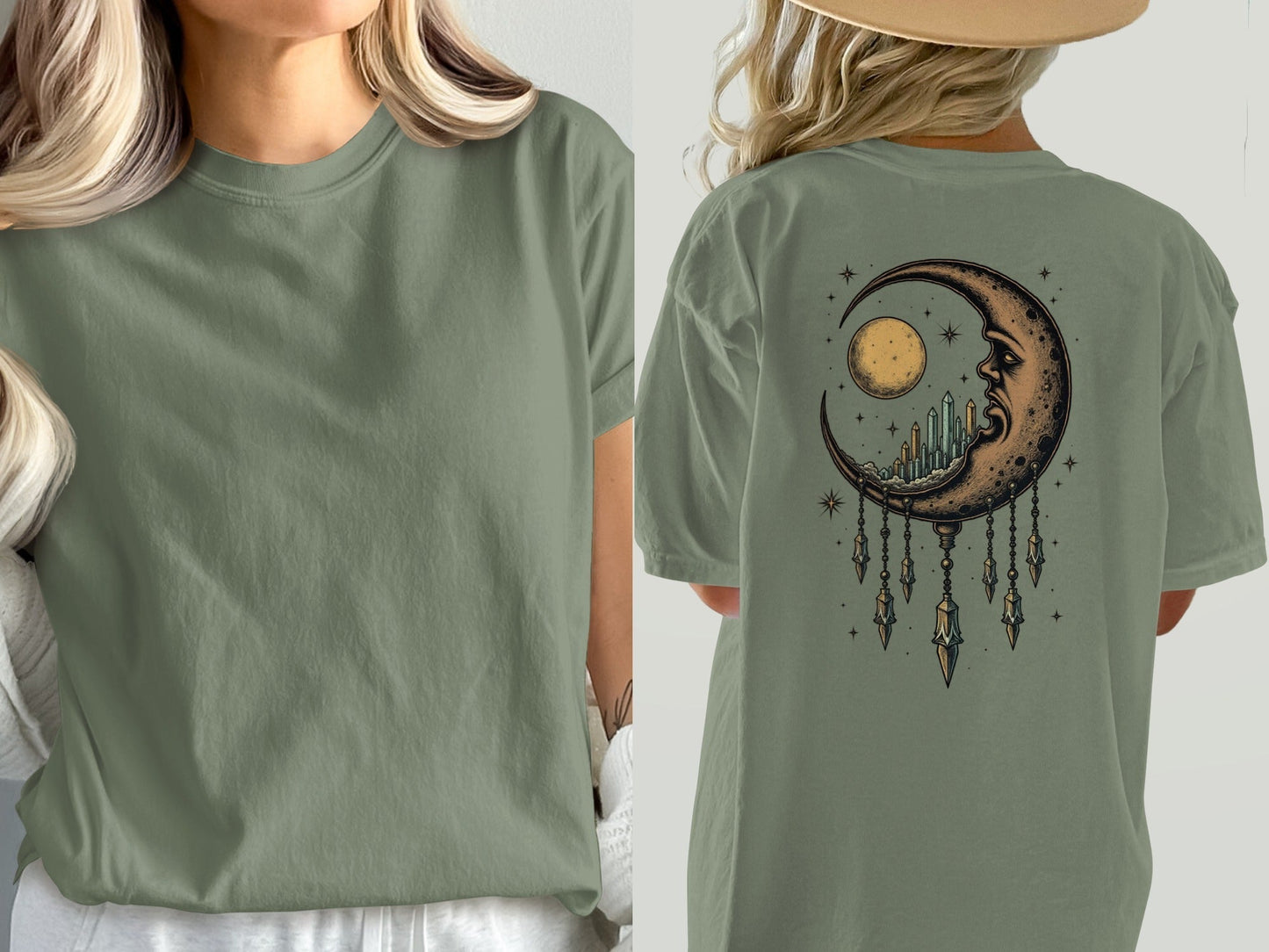 Dreaming Crescent With Crystals Graphics Relaxed T-Shirt - IconVexa