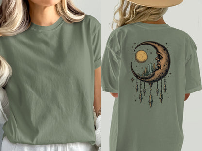 Dreaming Crescent With Crystals Graphics Relaxed T-Shirt - IconVexa