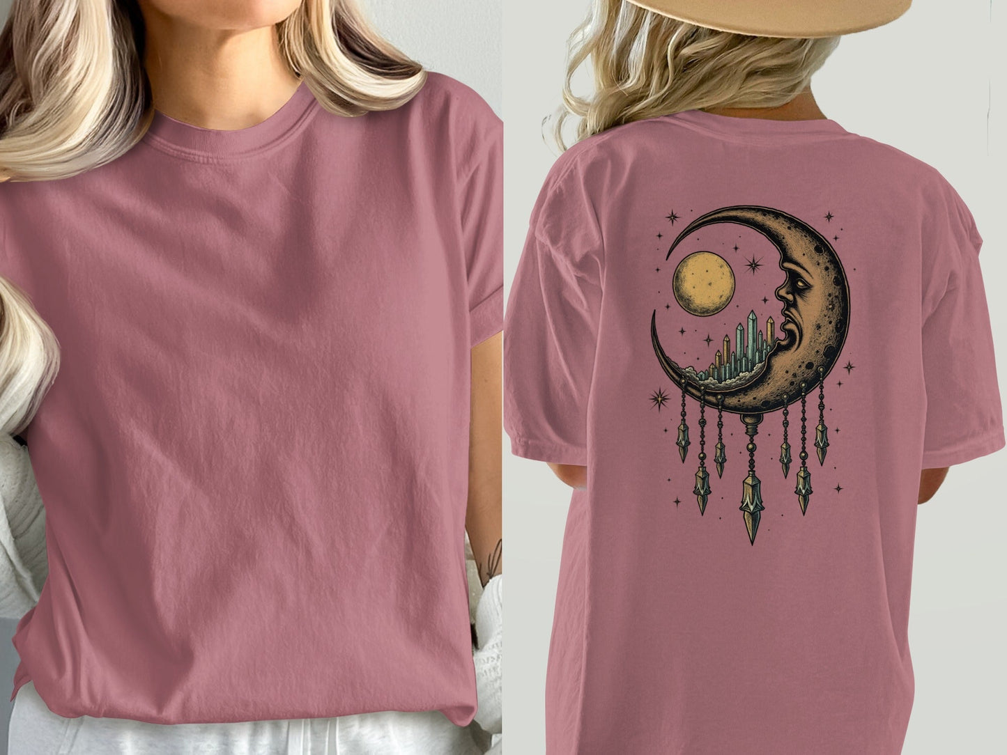 Dreaming Crescent With Crystals Graphics Relaxed T-Shirt - IconVexa