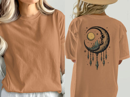 Dreaming Crescent With Crystals Graphics Relaxed T-Shirt - IconVexa